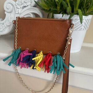 Like New! Melie Bianco Suri Brown Crossbody Bag with Colorful Tassels